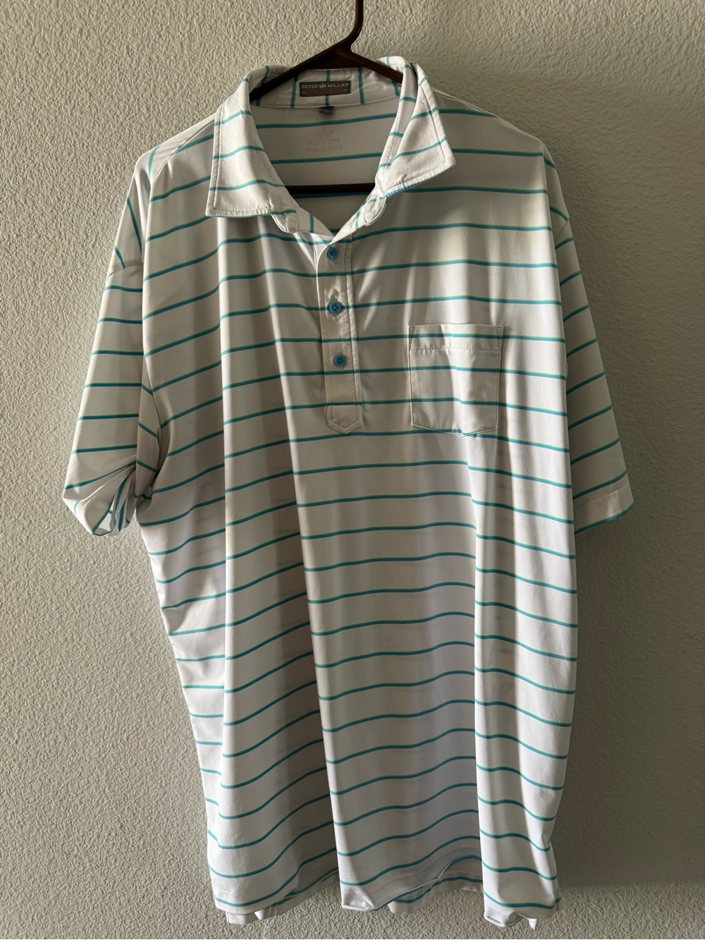 Peter Millar White and Blue Striped Polo XL